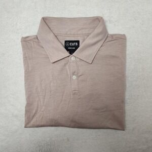 CUTS Polo Mens Large Pink Curve-Hem Short Sleeve Collared Stretch Embroidered